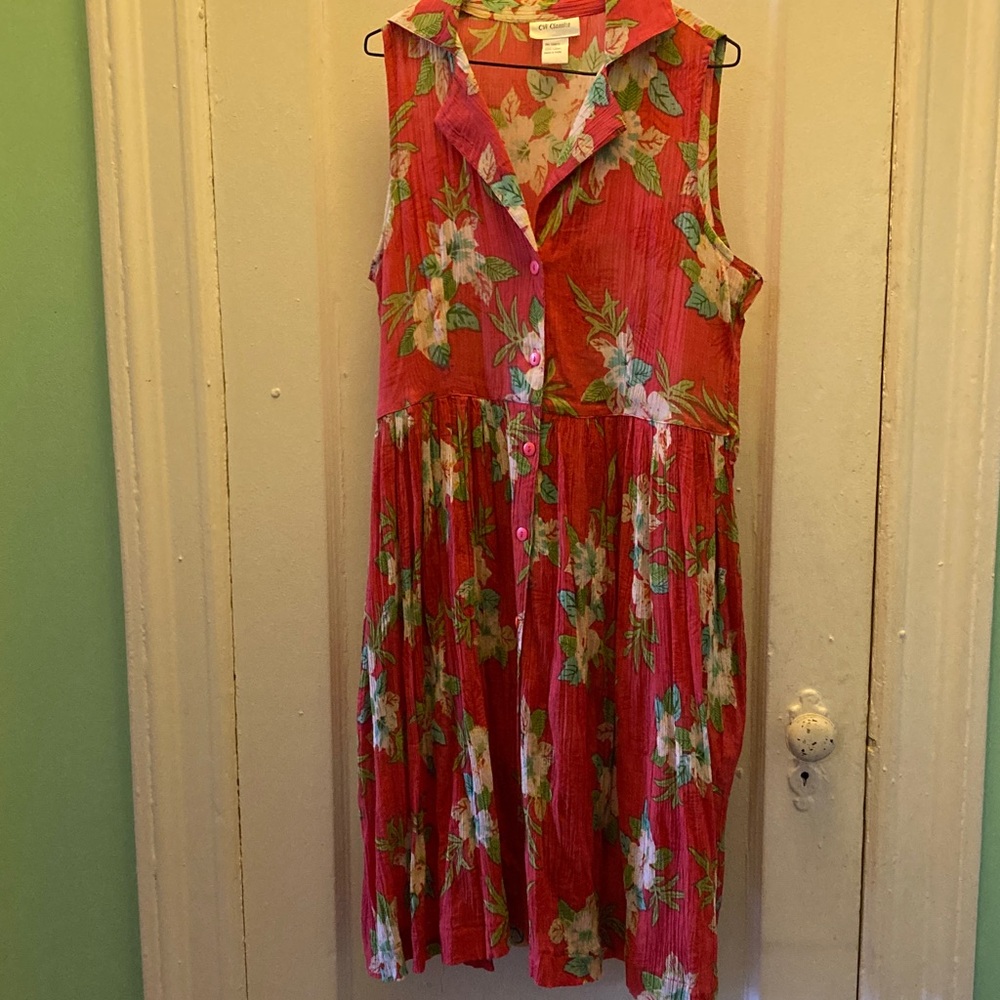 Classic Red Tropical Floral Sleeveless Dress M